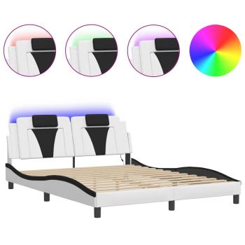 Bettgestell mit LED Weiß und Schwarz 160x200 cm Kunstleder