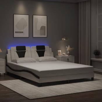 Bettgestell mit LED Weiß und Schwarz 160x200 cm Kunstleder