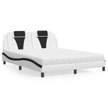 ARDEBO.de - Bett mit Matratze Weiß und Schwarz 160x200 cm Kunstleder