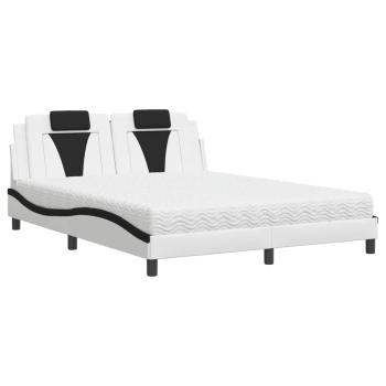 Bett mit Matratze Weiß und Schwarz 160x200 cm Kunstleder