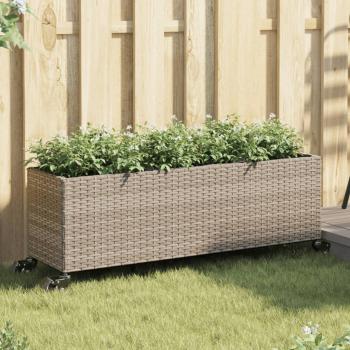 ARDEBO.de - Pflanzkübel mit Rollen 3 Töpfe Grau 107x32x38 cm Poly-Rattan