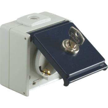 ARDEBO.de - Schutzkontaktsteckdose, 1-fach IP54, stahlblau, mit Schloss