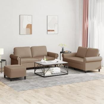 ARDEBO.de - 3-tlg. Sofagarnitur mit Kissen Cappuccino-Braun Kunstleder