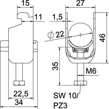 OBO Bettermann BS-N1-K-22 FT Bügelschelle 2056 N-Fuß, 1-fach, 16-22mm, tauchfeuerverzinkt (1187214)