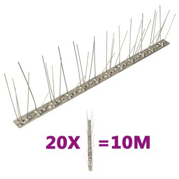 ARDEBO.de - 20-tlg. Taubenabwehr Spikes-Set Edelstahl 10 m 5-reihig