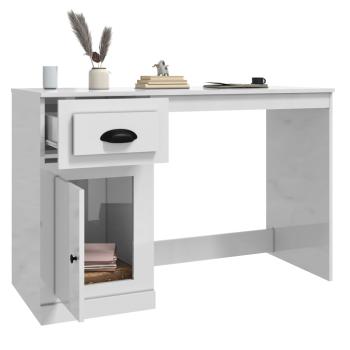 ARDEBO.de - Schreibtisch mit Schublade Hochglanz-Weiß 115x50x75 cm