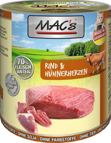 MACs Cat Rind & Hühnerherzen 800g (Menge: 6 je Bestelleinheit)