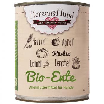 ARDEBO.de Herzenshund Bio-Ente mit Bio Gemüse & getreidefrei 800g 