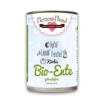ARDEBO.de Herzenshund Bio-Ente mit Bio Gemüse & getreidefrei 400g 