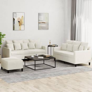 ARDEBO.de - 3-tlg. Sofagarnitur mit Kissen Creme Samt