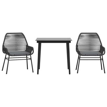 3-tlg. Garten-Essgruppe mit Kissen Schwarz Poly Rattan Glas