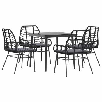 5-tlg. Garten-Essgruppe mit Kissen Schwarz Poly Rattan Glas