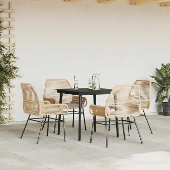 5-tlg. Garten-Essgruppe mit Kissen Braun Poly Rattan Glas