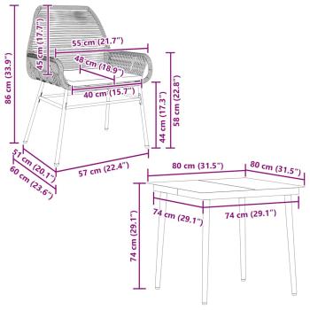 5-tlg. Garten-Essgruppe mit Kissen Braun Poly Rattan Glas