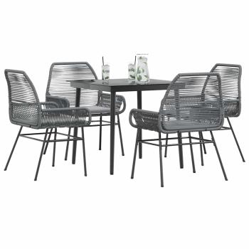 ARDEBO.de - 5-tlg. Garten-Essgruppe mit Kissen Grau Poly Rattan Glas