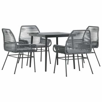 5-tlg. Garten-Essgruppe mit Kissen Grau Poly Rattan Glas