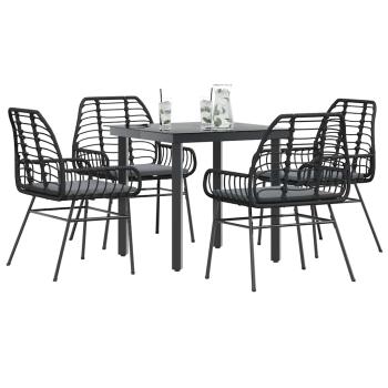 ARDEBO.de - 5-tlg. Garten-Essgruppe mit Kissen Schwarz Poly Rattan Glas