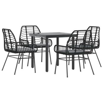 5-tlg. Garten-Essgruppe mit Kissen Schwarz Poly Rattan Glas