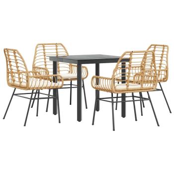 5-tlg. Garten-Essgruppe mit Kissen Braun Poly Rattan Glas