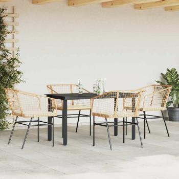 ARDEBO.de - 5-tlg. Garten-Essgruppe mit Kissen Braun Poly Rattan Glas