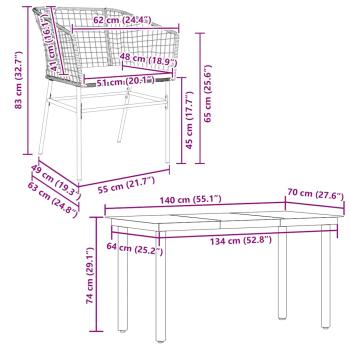 5-tlg. Garten-Essgruppe mit Kissen Braun Poly Rattan Glas