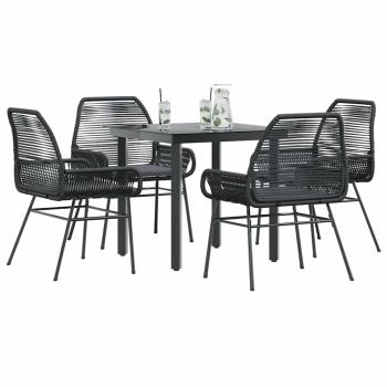 ARDEBO.de - 5-tlg. Garten-Essgruppe mit Kissen Schwarz Poly Rattan Glas