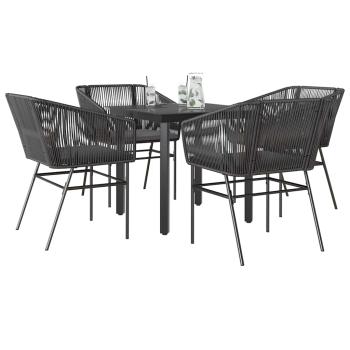 ARDEBO.de - 5-tlg. Garten-Essgruppe mit Kissen Schwarz Poly Rattan Glas