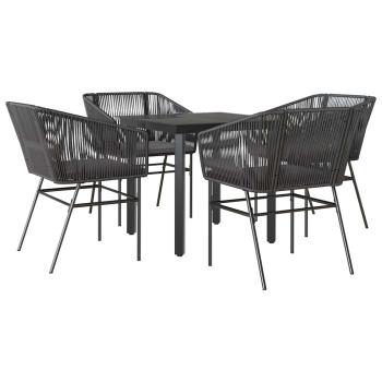5-tlg. Garten-Essgruppe mit Kissen Schwarz Poly Rattan Glas