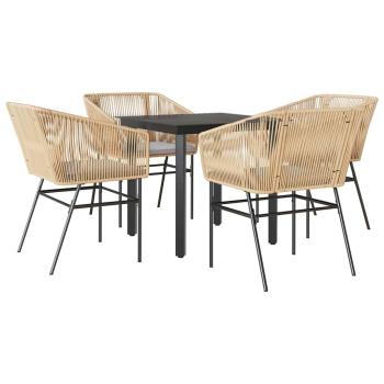 ARDEBO.de - 5-tlg. Garten-Essgruppe mit Kissen Braun Poly Rattan Glas