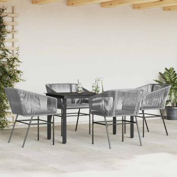 5-tlg. Garten-Essgruppe mit Kissen Grau Poly Rattan Glas