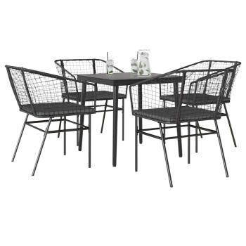 ARDEBO.de - 5-tlg. Garten-Essgruppe mit Kissen Schwarz Poly Rattan Glas