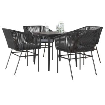 ARDEBO.de - 5-tlg. Garten-Essgruppe mit Kissen Schwarz Poly Rattan Glas