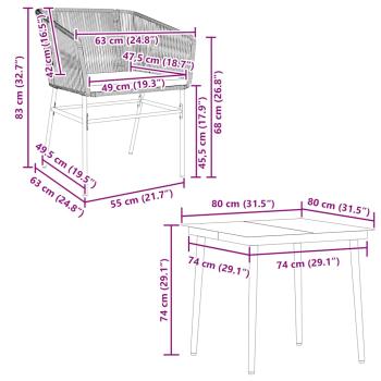 5-tlg. Garten-Essgruppe mit Kissen Grau Poly Rattan Glas
