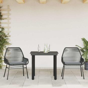 3-tlg. Garten-Essgruppe mit Kissen Schwarz Poly Rattan Glas