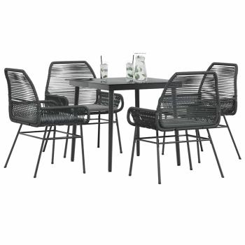 ARDEBO.de - 5-tlg. Garten-Essgruppe mit Kissen Schwarz Poly Rattan Glas
