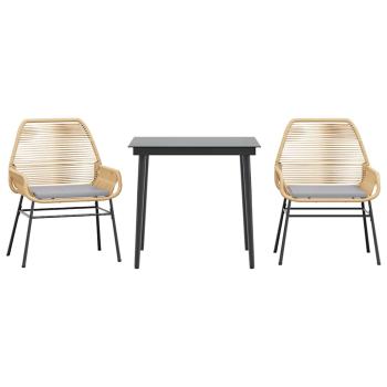 3-tlg. Garten-Essgruppe mit Kissen Braun Poly Rattan Glas