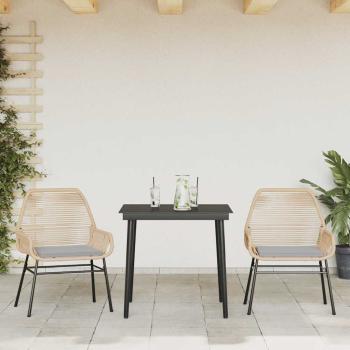 3-tlg. Garten-Essgruppe mit Kissen Braun Poly Rattan Glas