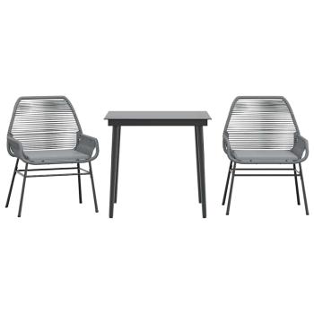 3-tlg. Garten-Essgruppe mit Kissen Grau Poly Rattan Glas