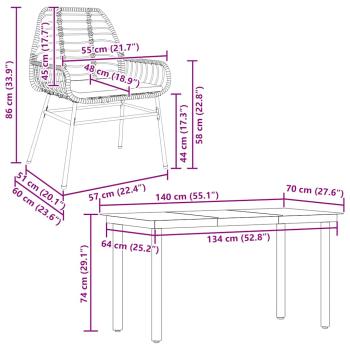 5-tlg. Garten-Essgruppe mit Kissen Braun Poly Rattan Glas