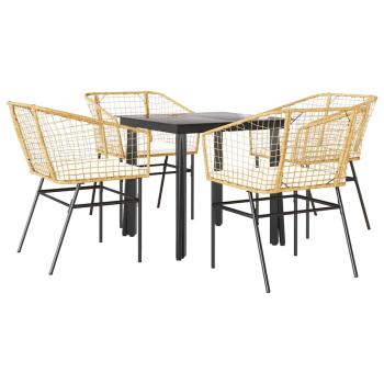 ARDEBO.de - 5-tlg. Garten-Essgruppe mit Kissen Braun Poly Rattan Glas