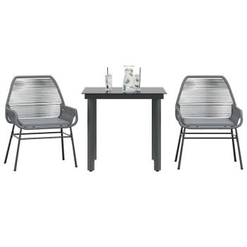 ARDEBO.de - 3-tlg. Garten-Essgruppe mit Kissen Grau Poly Rattan Glas