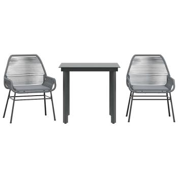 3-tlg. Garten-Essgruppe mit Kissen Grau Poly Rattan Glas