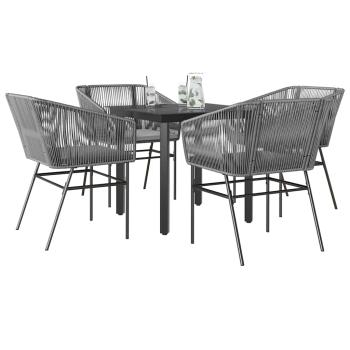 ARDEBO.de - 5-tlg. Garten-Essgruppe mit Kissen Grau Poly Rattan Glas