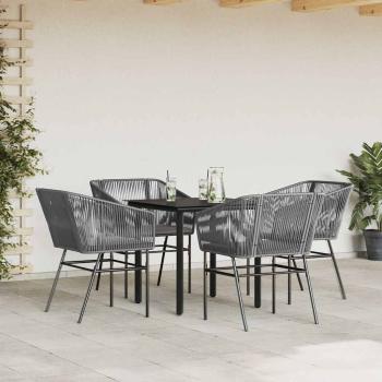 5-tlg. Garten-Essgruppe mit Kissen Grau Poly Rattan Glas