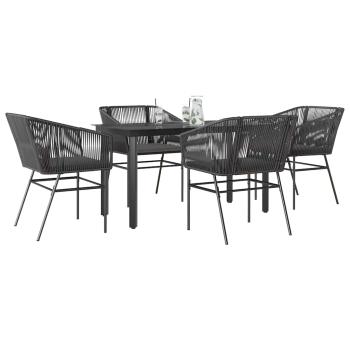 ARDEBO.de - 5-tlg. Garten-Essgruppe mit Kissen Schwarz Poly Rattan Glas