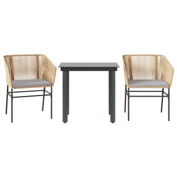 3-tlg. Garten-Essgruppe mit Kissen Braun Poly Rattan Glas