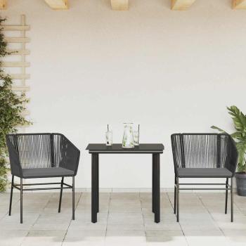 3-tlg. Garten-Essgruppe mit Kissen Schwarz Poly Rattan Glas