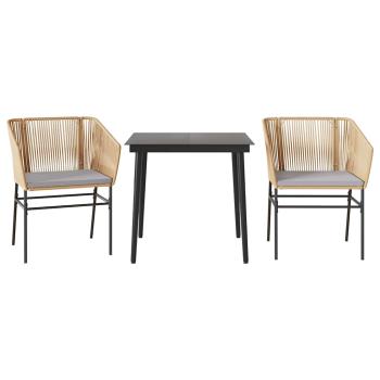 3-tlg. Garten-Essgruppe mit Kissen Braun Poly Rattan Glas