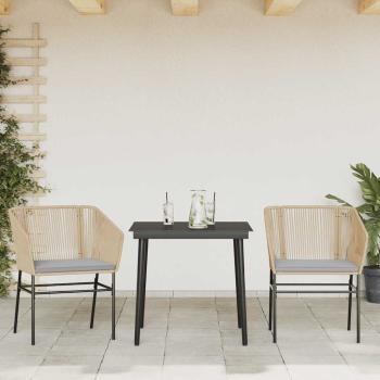 3-tlg. Garten-Essgruppe mit Kissen Braun Poly Rattan Glas