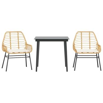 3-tlg. Garten-Essgruppe mit Kissen Braun Poly Rattan Glas